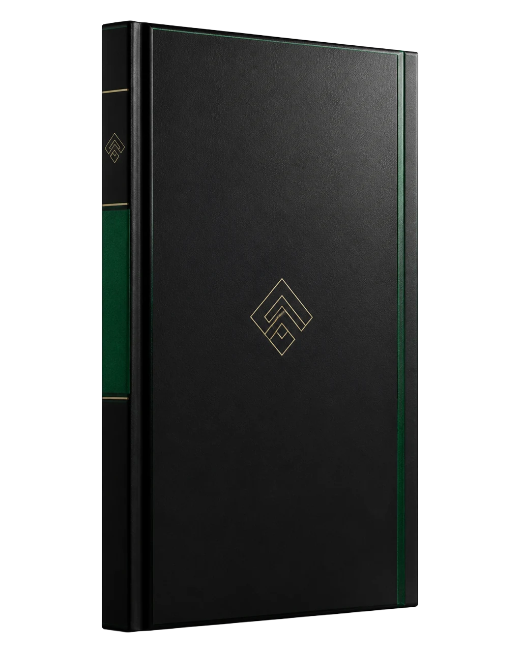 The Revenue Accelerator playbook — premium matte-black hardcover with emerald foil